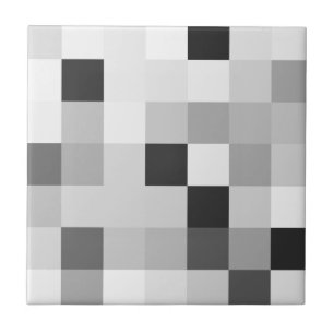 Abstract Black and White Pixelated Mosaic Grid Tile