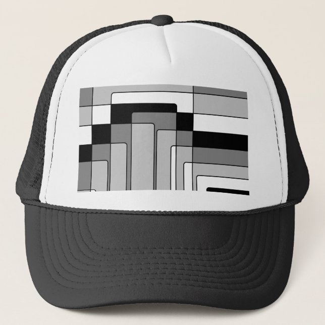 Abstract Black and White Rectangles Trucker Hat (Front)