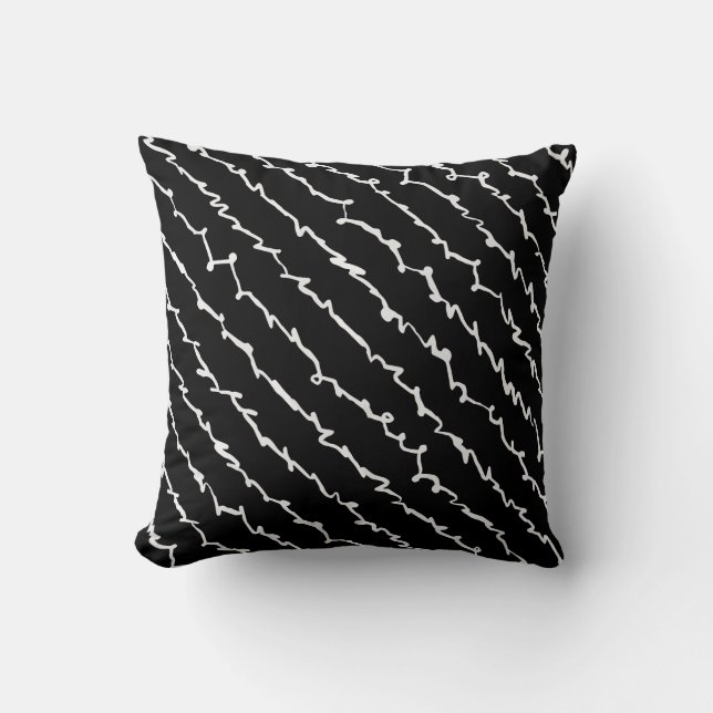 Abstract Black and White Scribbles Throw Pillow (Front)
