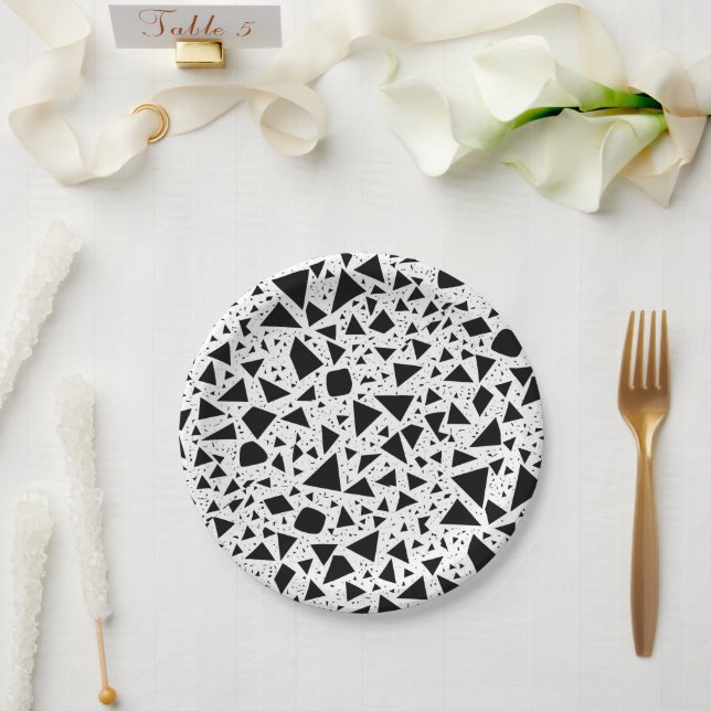 Abstract Black and White Shapes Pattern Paper Plate (Wedding)