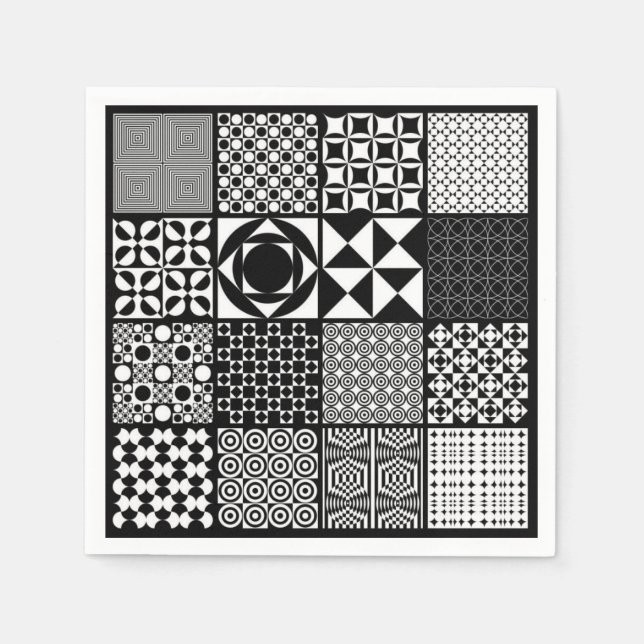 Abstract Black and White Squares Paper Napkins (Front)