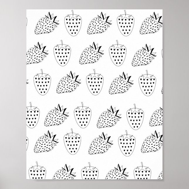 Abstract Black and White Strawberry Poster (Front)