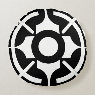 Abstract Black-and-White Symbolic Geometric Round Pillow