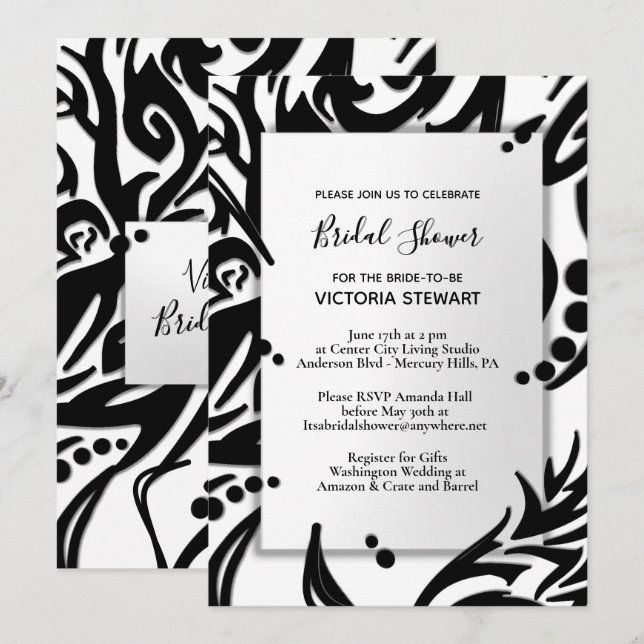 Abstract Black and White Tribal Bridal Shower Invitation (Front/Back)