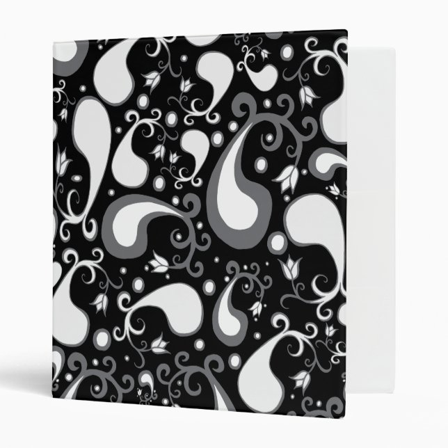 Abstract black and white Tulip Paisley Floral Binder (Front/Inside)