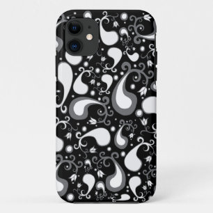 Abstract black and white Tulip Paisley Floral iPhone 11 Case