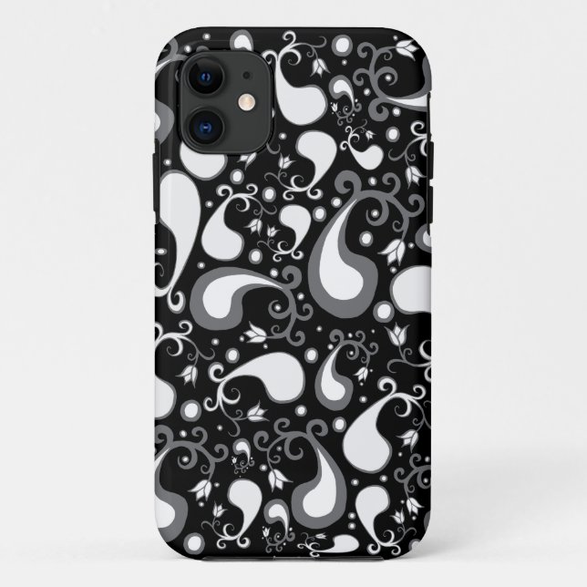 Abstract black and white Tulip Paisley Floral Case-Mate iPhone Case (Back)