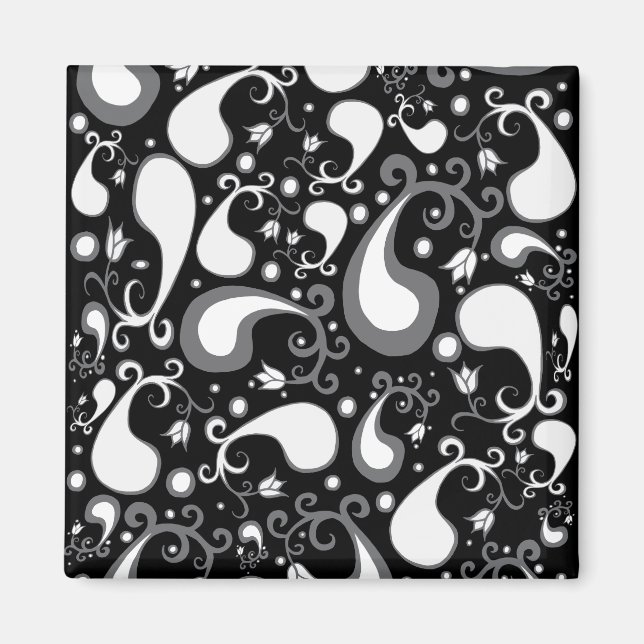Abstract black and white Tulip Paisley Floral Magnet (Front)