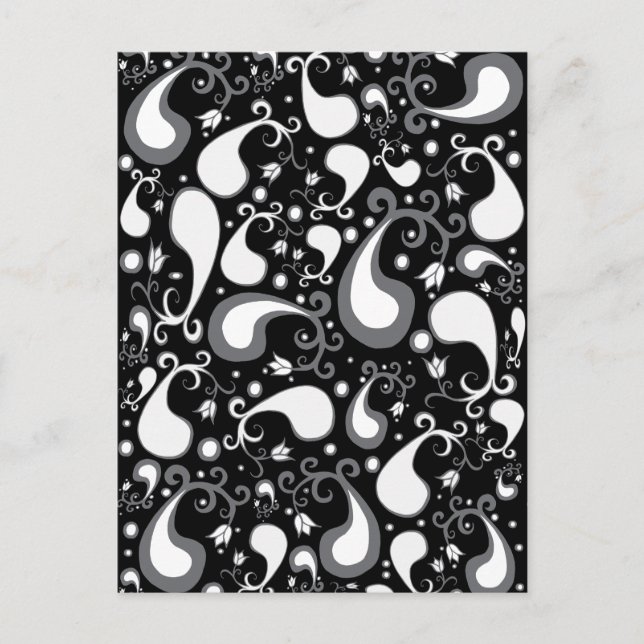 Abstract black and white Tulip Paisley Floral Postcard (Front)