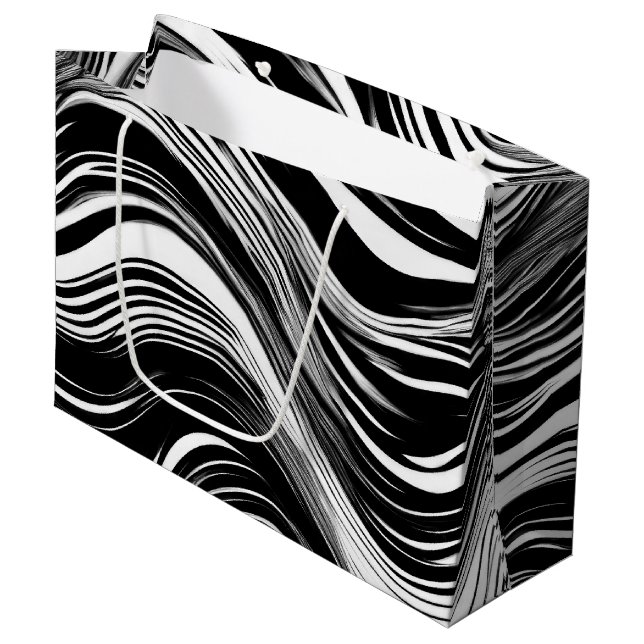 Abstract Black and White Wave Large Gift Bag (Front Angled)