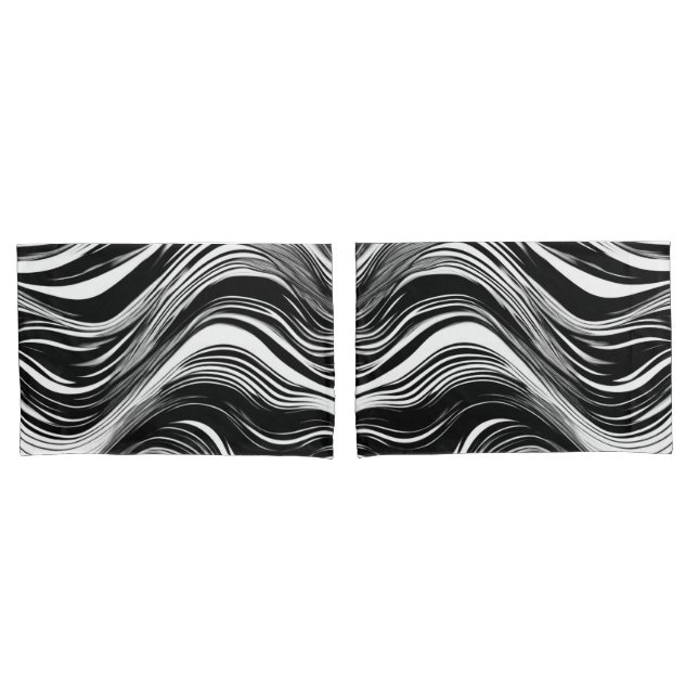 Abstract Black and White Wave Pillowcase (Front-Set)