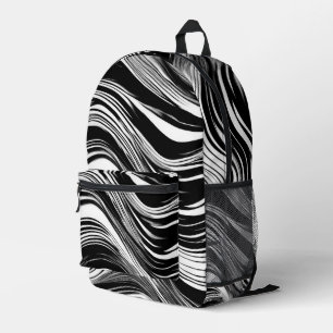 Abstract Black and White Wave Printed Backpack