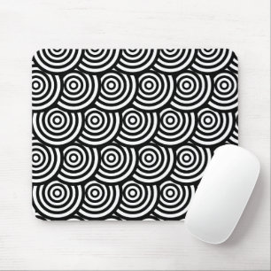Abstract Black and White Wavy Circles Mouse Pad