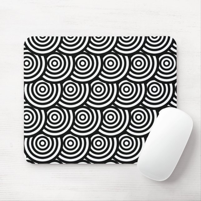 Abstract Black and White Wavy Circles  Mouse Pad (With Mouse)