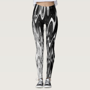 Abstract Black and White Wavy Pattern Leggings