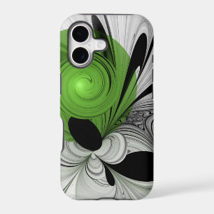 Abstract Black and White with Green Fractal Art