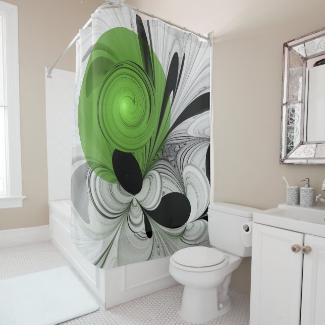 Abstract Black and White with Green Fractal Art (In Situ)