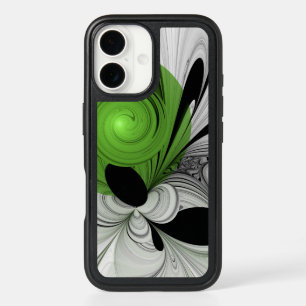 Abstract Black and White with Green Fractal Art