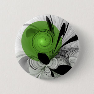 Abstract Black and White with Green Fractal Art 2 Inch Round Button