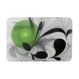 Abstract Black and White with Green Fractal Art Bath Mat