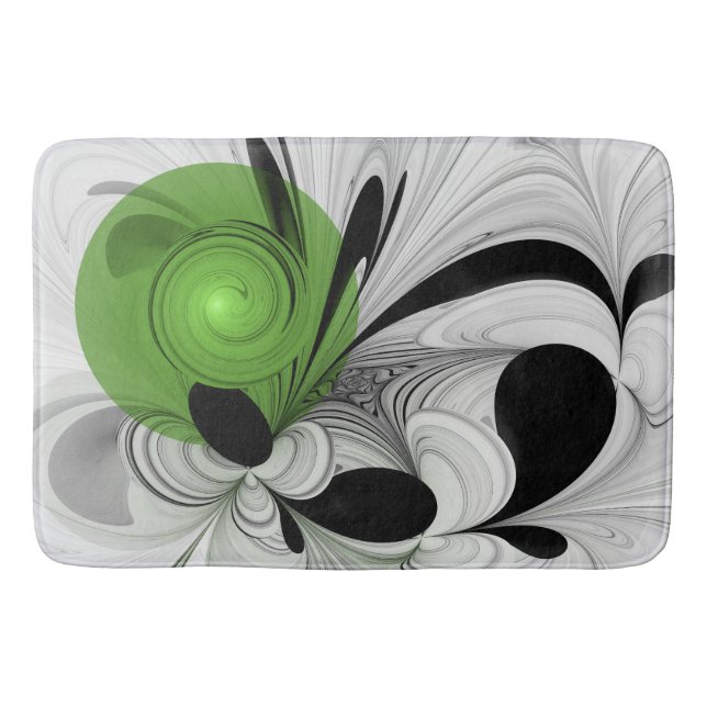 Abstract Black and White with Green Fractal Art Bath Mat (Front)