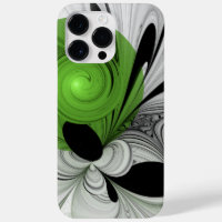 Abstract Black and White with Green Fractal Art