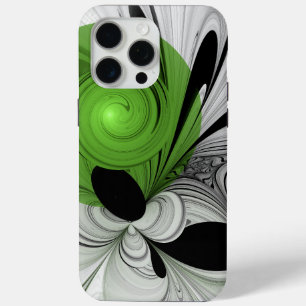 Abstract Black and White with Green Fractal Art iPhone 15 Pro Max Case