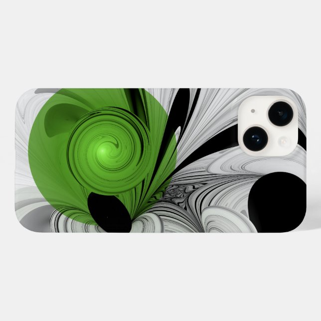 Abstract Black and White with Green Fractal Art Case-Mate iPhone Case (Back (Horizontal))