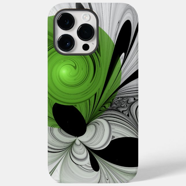 Abstract Black and White with Green Fractal Art Case-Mate iPhone Case (Back)