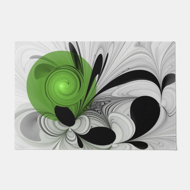 Abstract Black and White with Green Fractal Art Doormat (Front)