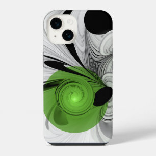 Abstract Black and White with Green Fractal Art iPhone 14 Case
