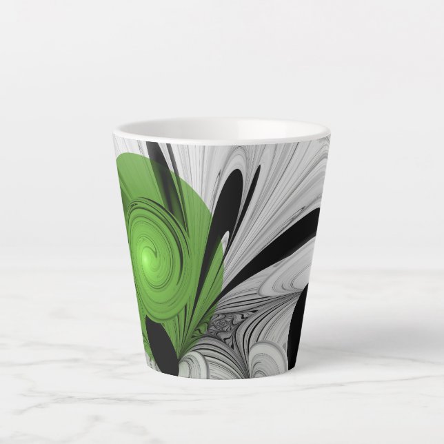 Abstract Black and White with Green Fractal Art Latte Mug (Front)