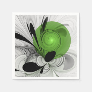 Abstract Black and White with Green Fractal Art Napkin