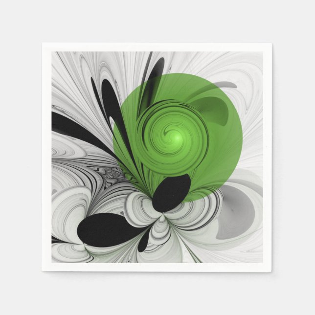 Abstract Black and White with Green Fractal Art Napkin (Front)