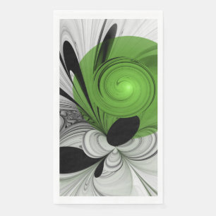 Abstract Black and White with Green Fractal Art Napkin