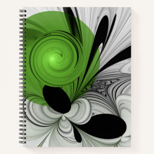 Abstract Black and White with Green Fractal Art Notebook