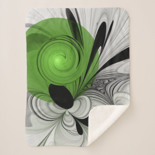 Abstract Black and White with Green Fractal Art Sherpa Blanket