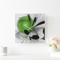 Abstract Black and White with Green Fractal Art