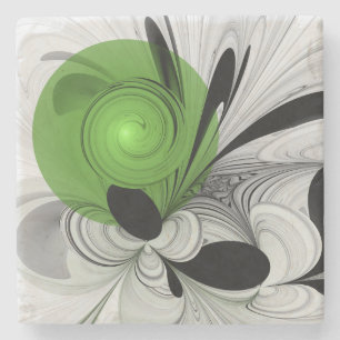 Abstract Black and White with Green Fractal Art Stone Coaster
