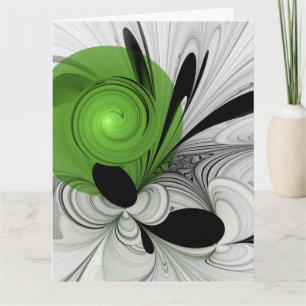 Abstract Black and White with Green Fractal Art Thank You Card