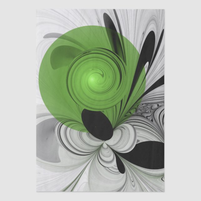 Abstract Black and White with Green Fractal Art Tissue Paper (Front)