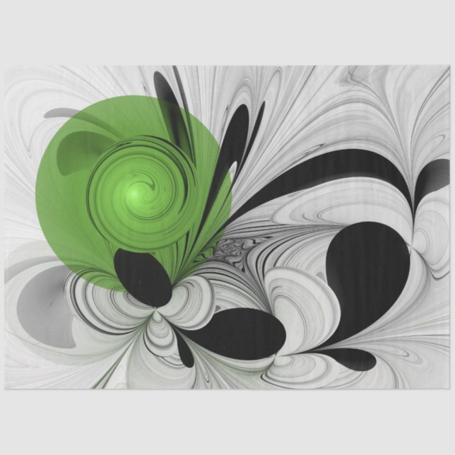 Abstract Black and White with Green Fractal Art Tissue Paper (Front)