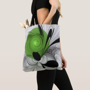Abstract Black and White with Green Fractal Art Tote Bag