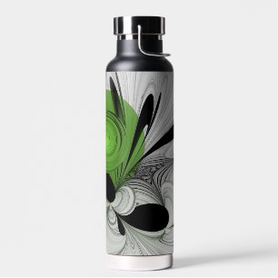 Abstract Black and White with Green Fractal Art Water Bottle