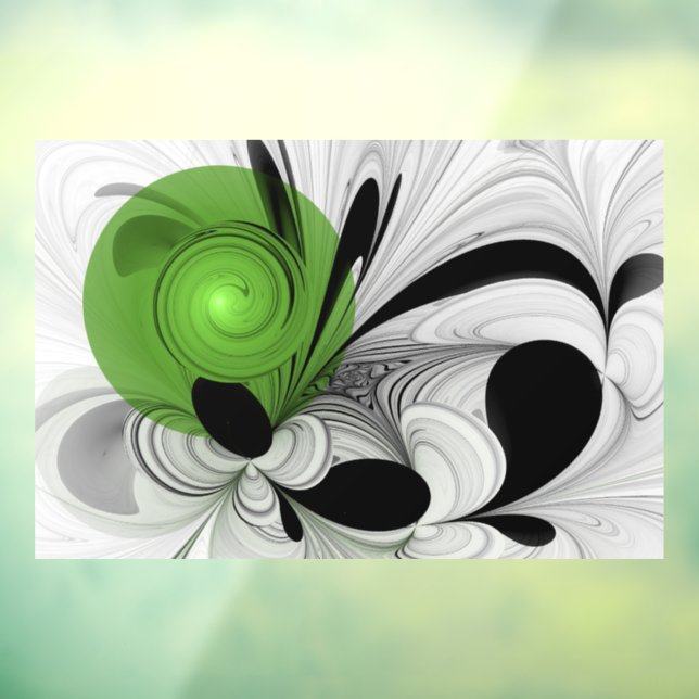 Abstract Black and White with Green Fractal Art Window Cling (Sheet 3)
