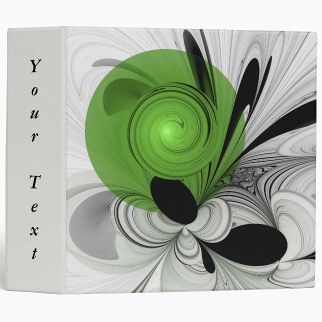 Abstract Black and White with Green Fractal Text Binder (Front/Spine)