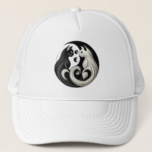 Abstract Black and White Yin-Yang Cats Trucker Hat