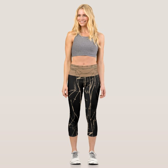 Abstract Black_Beige Yoga Capris By JOYA EVE (Front)