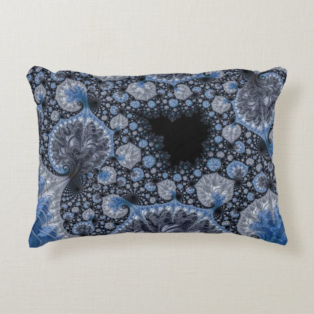 Abstract Black Blue Fractal Accent Pillow (Front)
