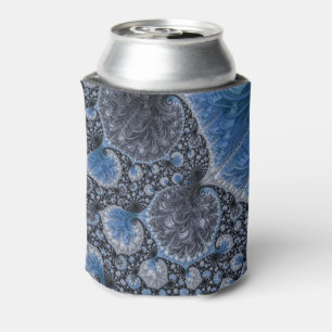 Abstract Black Blue Fractal Can Cooler